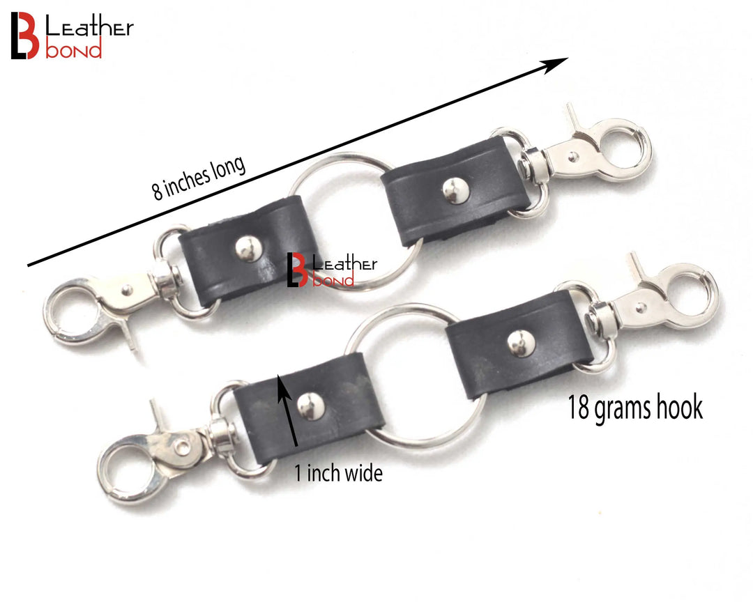 Set of Two Way Bondage Hog Tie Connector Two way Swivel Snap Clips and Leather Straps Total 8 inches long Leather Bond