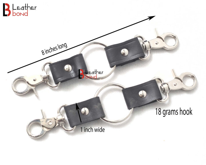 Set of Two Way Bondage Hog Tie Connector Two way Swivel Snap Clips and Leather Straps Total 8 inches long Leather Bond