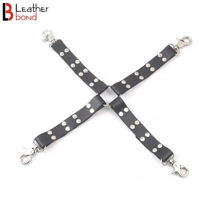 Four way Swivel Snap Clips Bondage Hog Tie Connector and Leather Straps hogtie 17 inches long Leather Bond