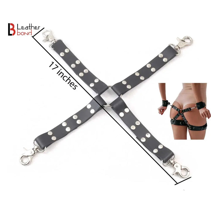 Four way Swivel Snap Clips Bondage Hog Tie Connector and Leather Straps hogtie 17 inches long Leather Bond