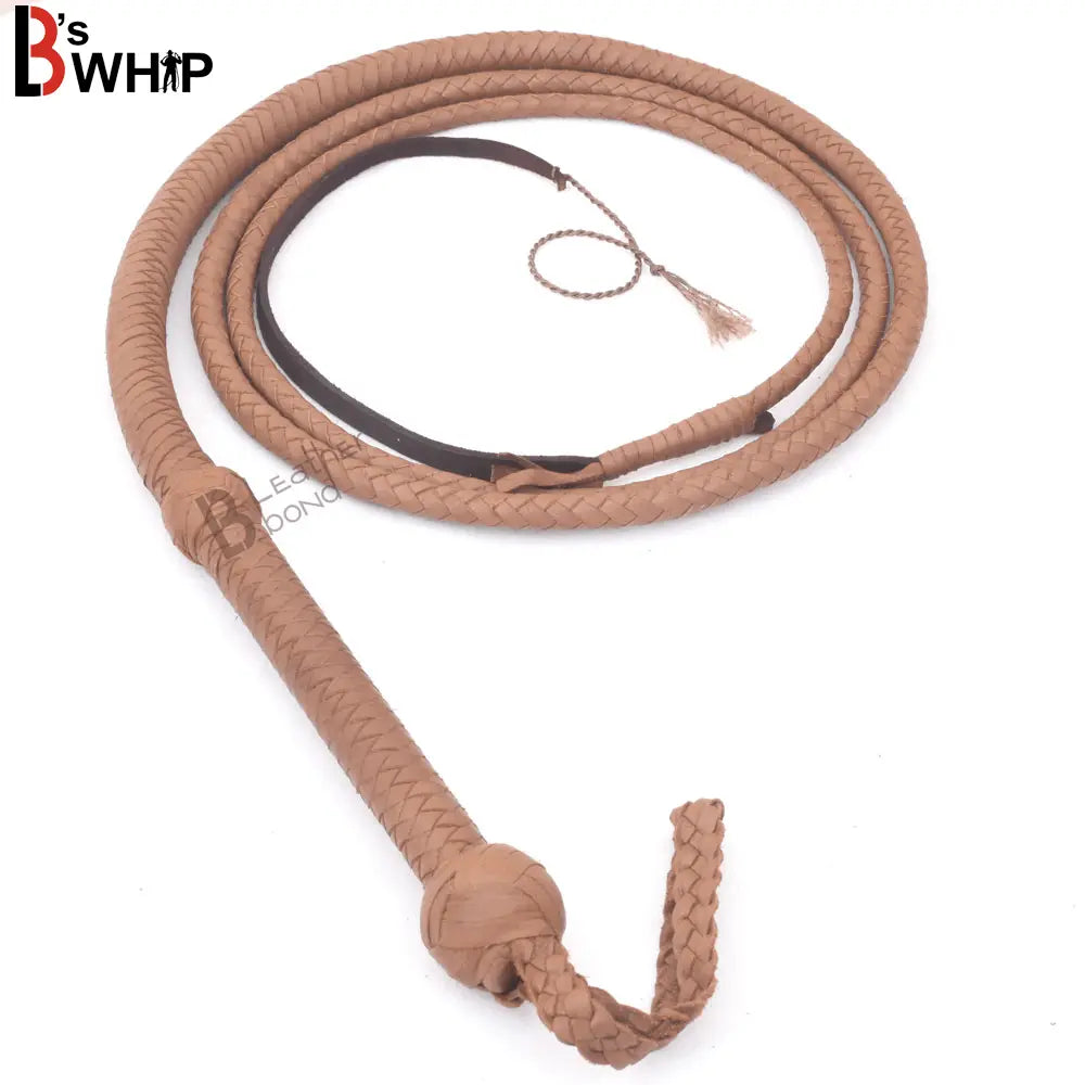 Indiana Jones Style 4 Foot 8 Plait Natural Tan Brown Leather Bullwhip Real Cowhide Leather Bull Whip - Leather Bond