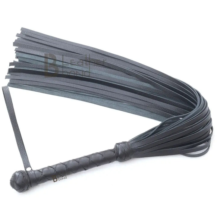 Real Genuine Cow Hide Leather Flogger 25 Falls Black Heavy Duty Thuddy whip with Steel Rod in Handle - Leather Bond