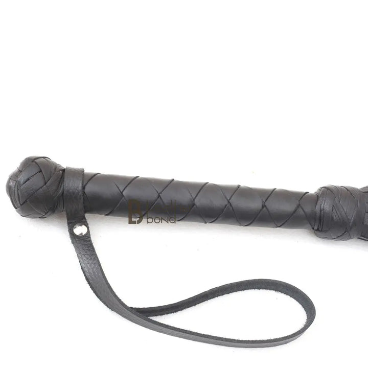 Real Genuine Cow Hide Leather Flogger 25 Falls Black Heavy Duty Thuddy whip with Steel Rod in Handle - Leather Bond