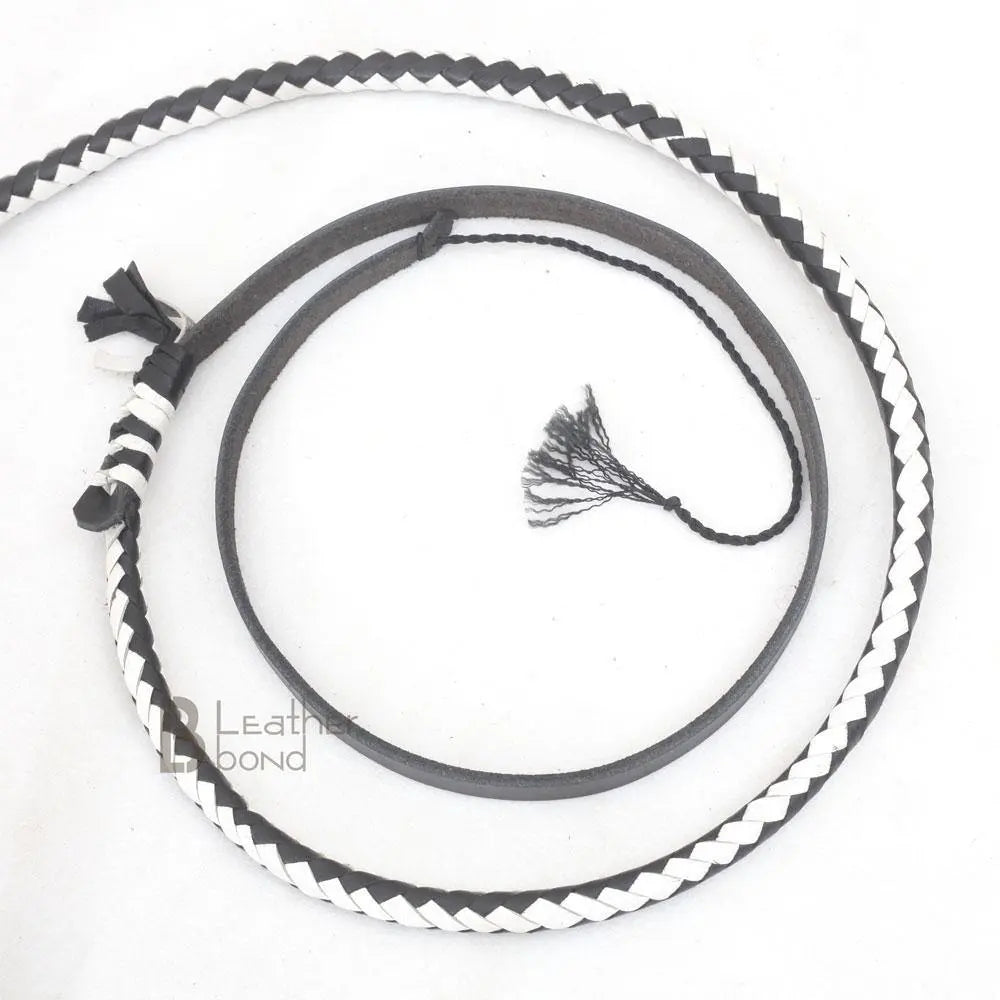 Genuine & Real Cowhide Leather Bullwhip 12 Plait 08 Feet long Bull Whip Black & White - Leather Bond