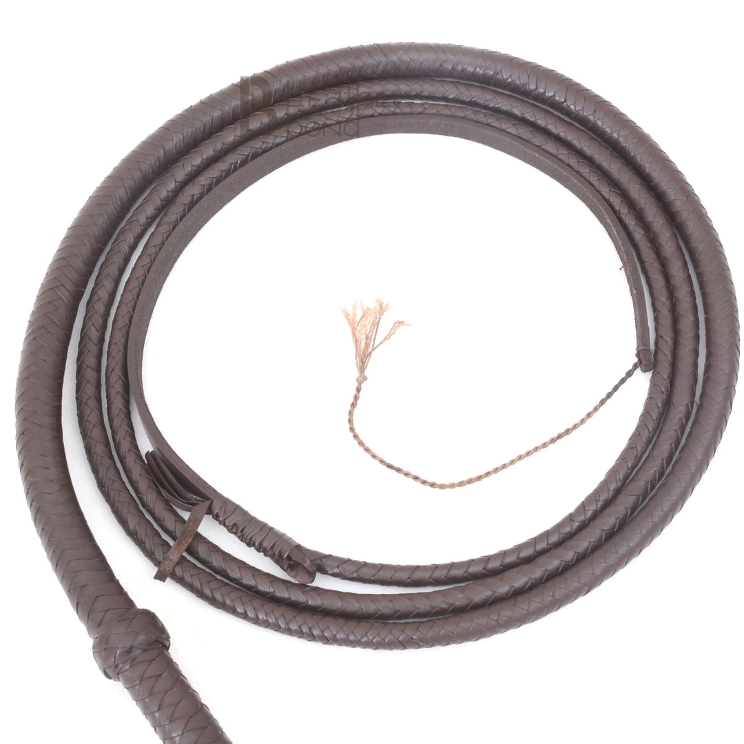 Indiana Jones Style 8 Foot 8 Plait Dark Brown Leather Bullwhip Real Genuine Cowhide Leather Bull Whip - Leather Bond