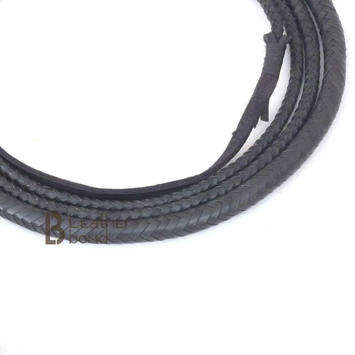 Bull Whip 6, 8, 10, 12, 14 & 16 Feet long 16 Strands Kangaroo Hide Leather Equestrian Bullwhip Leather Belly and Bolster Inside, Indiana Jones Black - Leather Bond