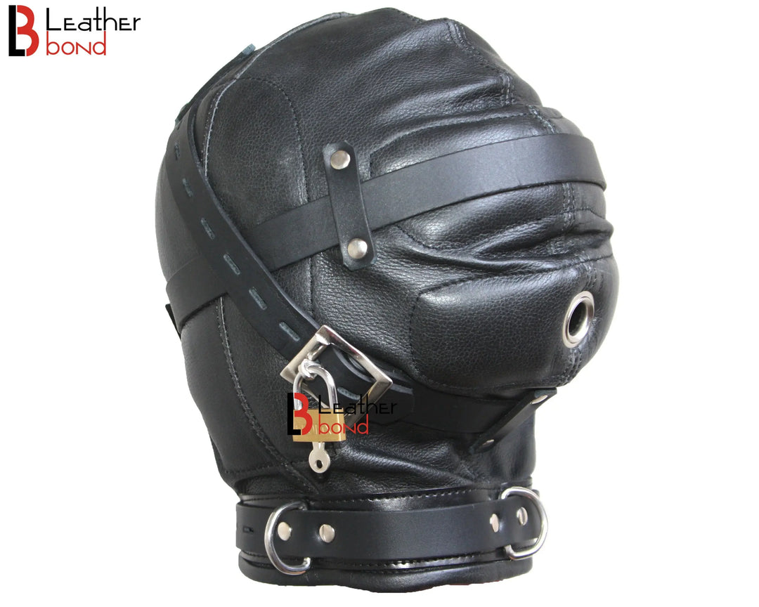 Cowhide Leather Mask Sensory Deprivation Hood Costume Reenactment Gear Padded & Lockable Leather Bond