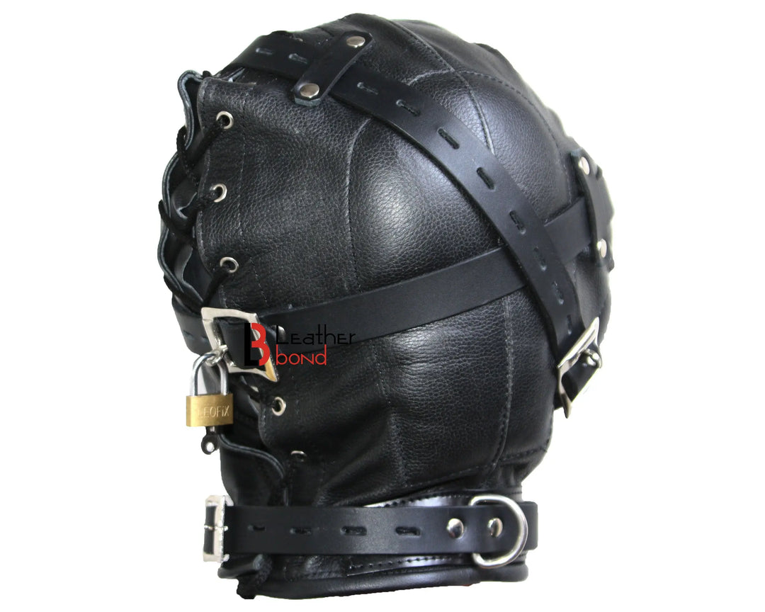 Cowhide Leather Mask Sensory Deprivation Hood Costume Reenactment Gear Padded & Lockable Leather Bond