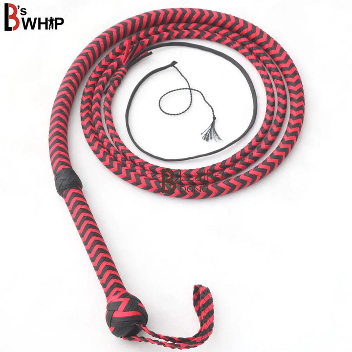 Red & Black Paracord Bullwhip 06, 08, 10 & 12 Feet long 12 Strands Bullwhip Para Cord Nylon Bull Whip - Leather Bond