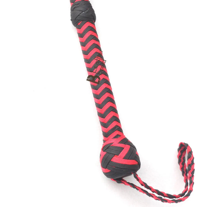 Red & Black Paracord Bullwhip 06, 08, 10 & 12 Feet long 12 Strands Bullwhip Para Cord Nylon Bull Whip - Leather Bond