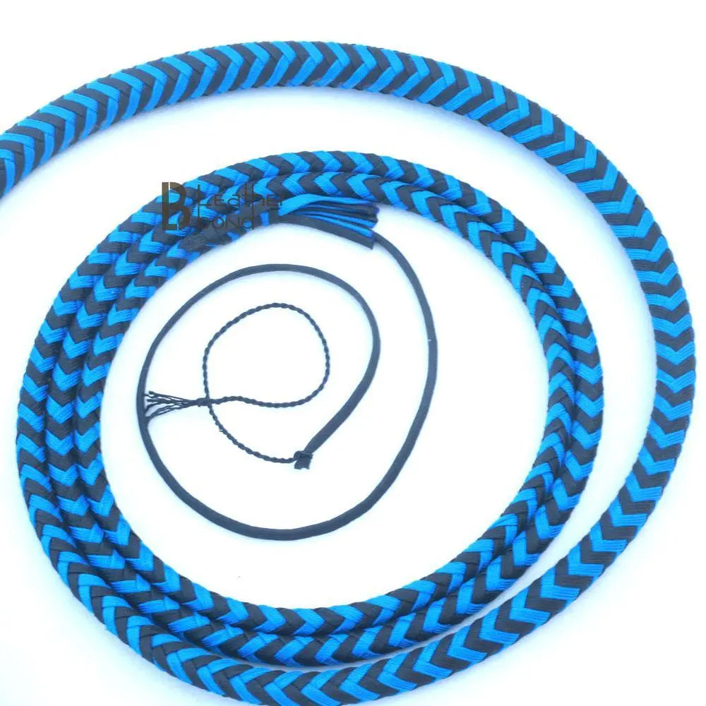 Blue Black Paracord Bullwhip 06, 08, 10 & 12 Feet long 12 Strands Bullwhip Para Cord Nylon Bull Whip - Leather Bond