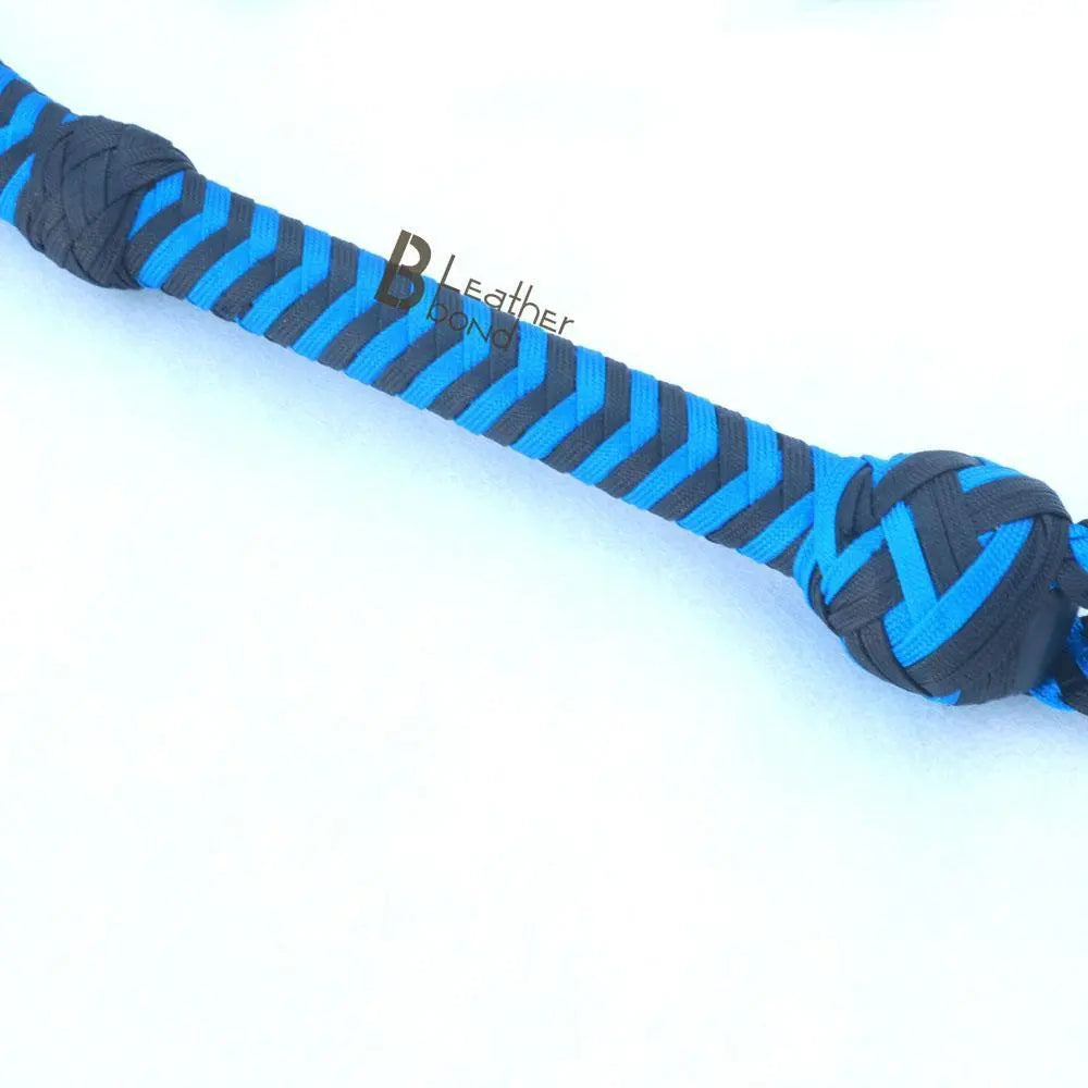 Blue Black Paracord Bullwhip 06, 08, 10 & 12 Feet long 12 Strands Bullwhip Para Cord Nylon Bull Whip - Leather Bond