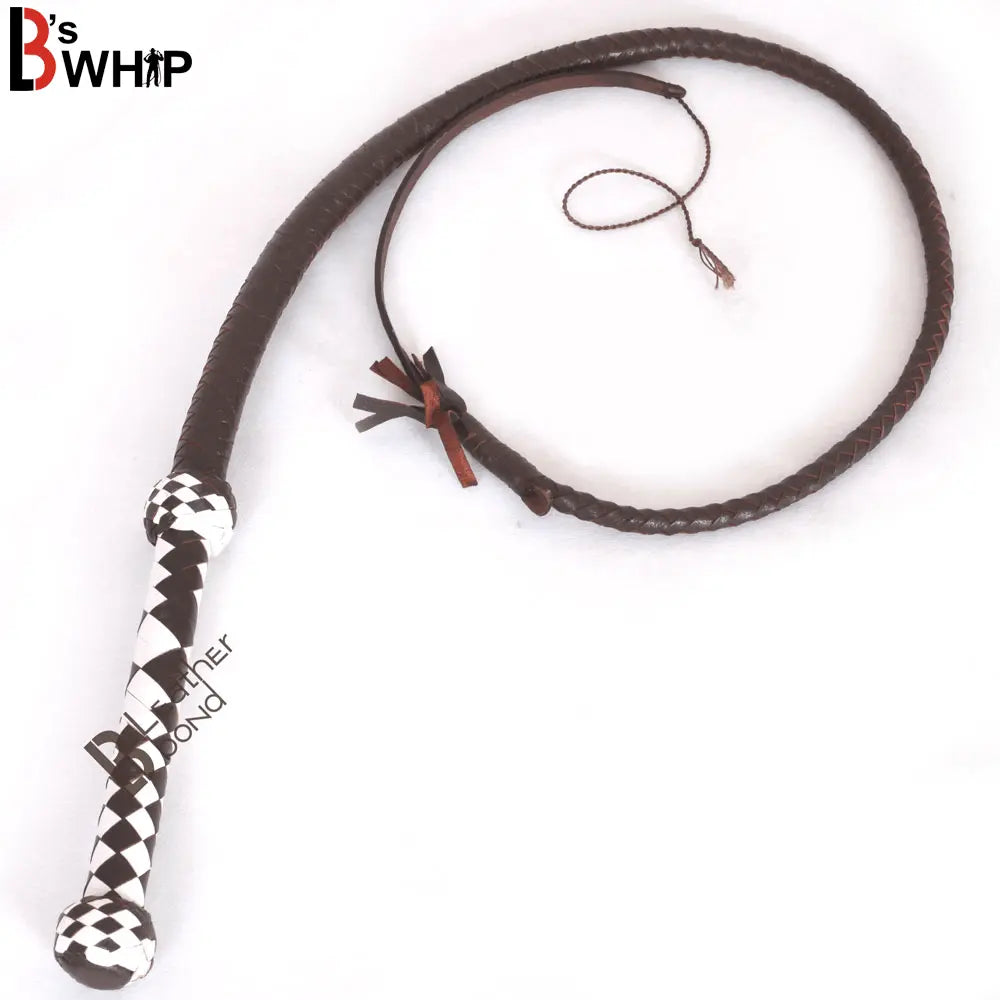 Indiana Jones Style 4 Foot 8 Plait Dark Brown Leather Bullwhip Real Cowhide Leather Bull Whip - Leather Bond