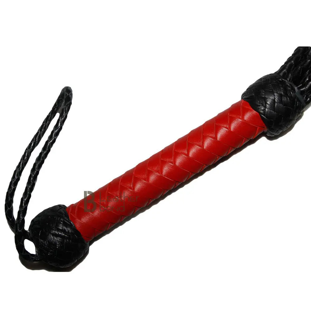 Real Genuine Cow Hide Leather Flogger 9 Braided Falls & Red Rose Heavy Duty Cat-o-nine Tails Flogger - Leather Bond