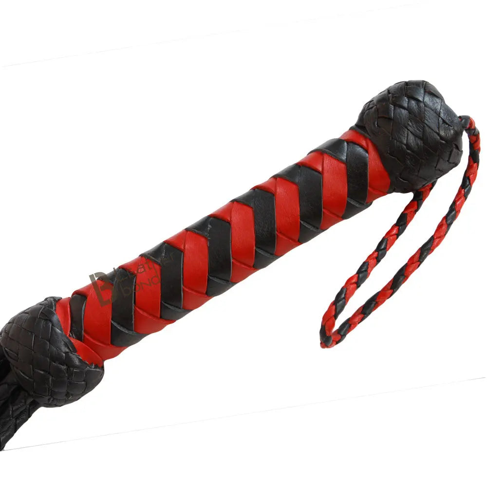 Real Genuine Cow Hide Leather Flogger 9 Braided Falls & Red Roses Heavy Duty Cat-o-nine Rose Flogger - Leather Bond