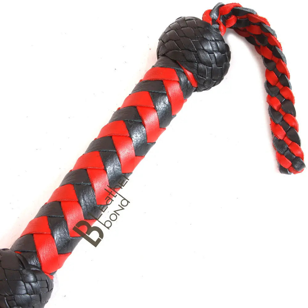 Real Genuine Cowhide Leather Flogger 12 Braided Falls Heavy Duty Red & Black Falls Whip - Leather Bond