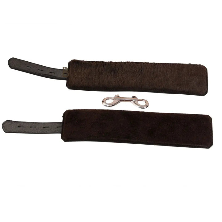 Real Cowhide Leather Wrist Cuffs Set Restraint Bondage Set with Connector Black 2 Piece Fur Lining - Leather Bond