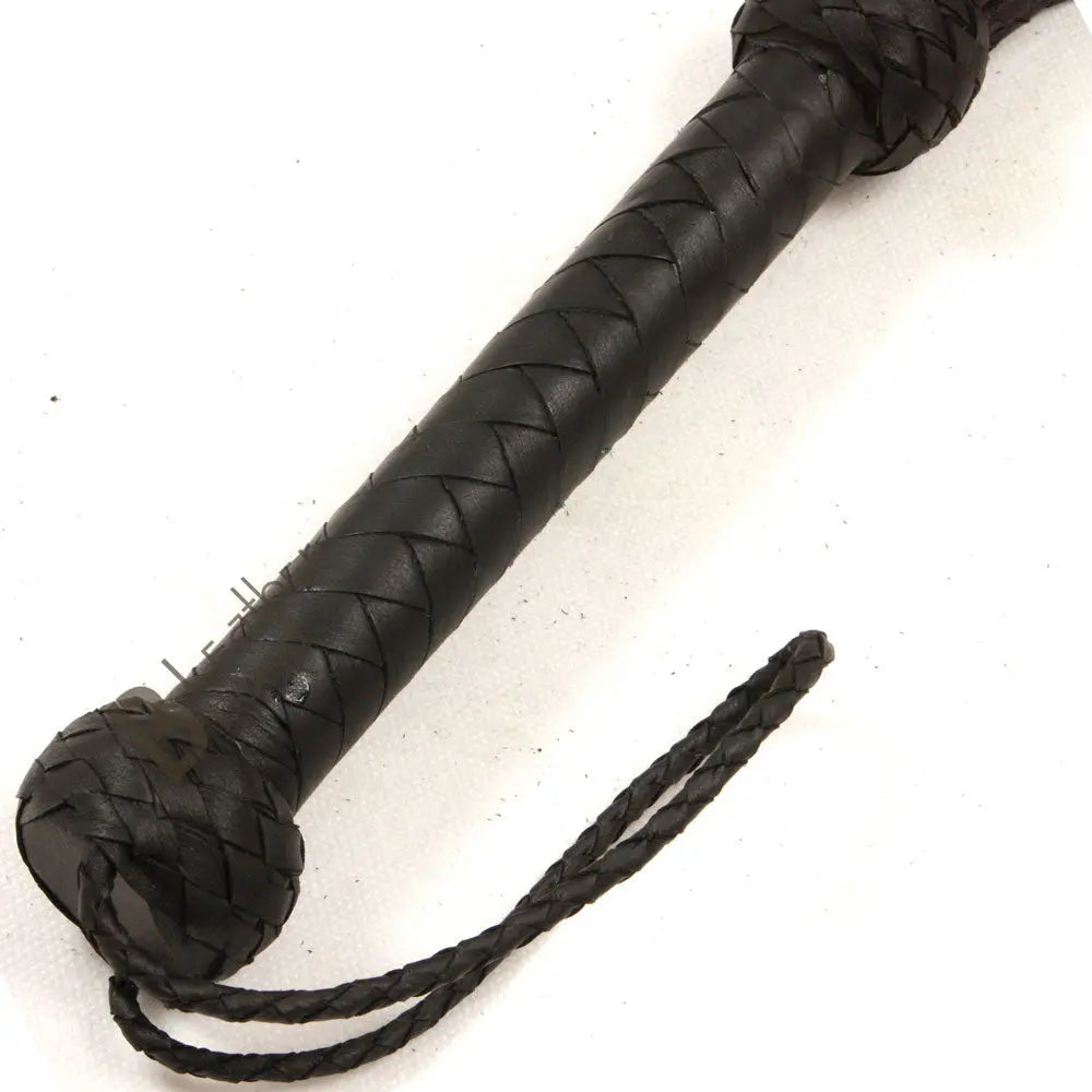 Real Genuine Cow Hide Leather Flogger 9 Braided Falls & Black Rose Heavy Duty Cat-o-nine Tails Flogger - Leather Bond