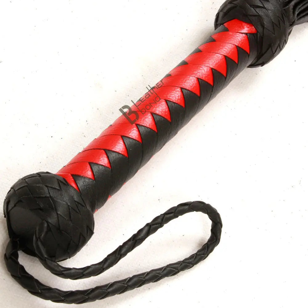 Real Genuine Cow Hide Thick Leather Flogger 25 Falls Black Heavy Duty Whip - Leather Bond